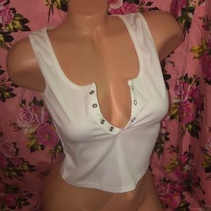 White crop grunge 90’s tank top hipster snap rib Y2K